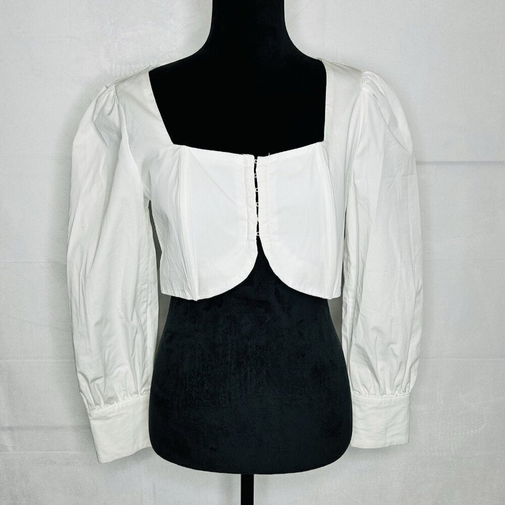 Mable White Front Clasp Long Sleeve Crop Top Sz M Stretch Corset